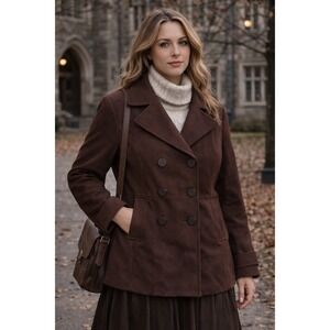 New York & Company Brown Wool Blend Peacoat Dark Academia Classic Size 14